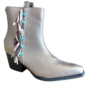 Crazy Train Boujee Babe Booties Western Silver Champagne Size 10